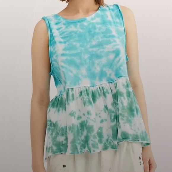Free People Tops - Free People Tank top baby doll shirt Tie-Dye Sleeveless  Teal Blue Green small